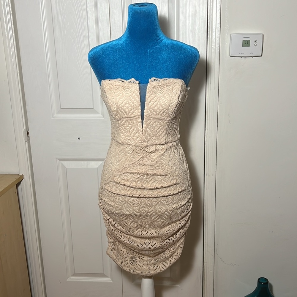 NWT Michael Costello X Revolve Braya Elegant Cream Strapless Mini Dress XS - Picture 6 of 15